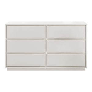 EuroStyle Tresero Six Drawer Lacquered Sideboard Bold Navy Gloss Contemporary Dining Storage High Gloss Warm Gray 90649WMGRY-KIT
