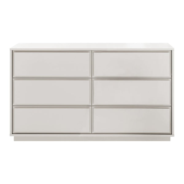 EuroStyle Tresero Six Drawer Lacquered Sideboard Bold Navy Gloss Contemporary Dining Storage High Gloss Warm Gray 90649WMGRY-KIT