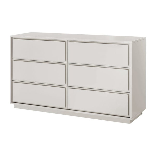 EuroStyle Tresero Six Drawer Lacquered Sideboard Bold Navy Gloss Contemporary Dining Storage High Gloss Warm Gray 90649WMGRY-KIT