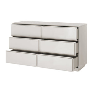 EuroStyle Tresero Six Drawer Lacquered Sideboard Bold Navy Gloss Contemporary Dining Storage High Gloss Warm Gray 90649WMGRY-KIT