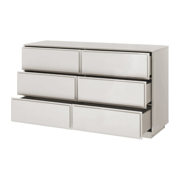 EuroStyle Tresero Six Drawer Lacquered Sideboard Bold Navy Gloss Contemporary Dining Storage High Gloss Warm Gray 90649WMGRY-KIT