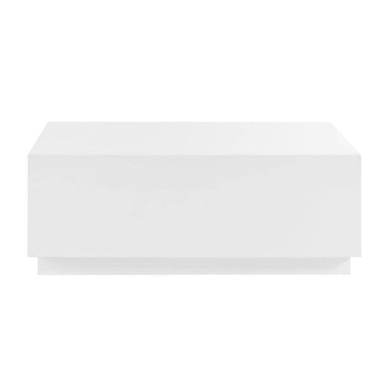 EuroStyle Tresero Lacquer Coffee Table with Hidden Push Drawer for Minimalist Living Rooms 90651-WHT