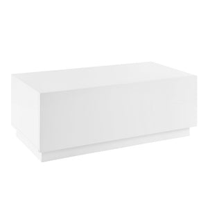 EuroStyle Tresero Lacquer Coffee Table with Hidden Push Drawer for Minimalist Living Rooms 90651-WHT