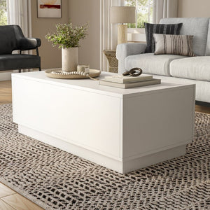 EuroStyle Tresero Lacquer Coffee Table with Hidden Push Drawer for Minimalist Living Rooms 90651-WHT