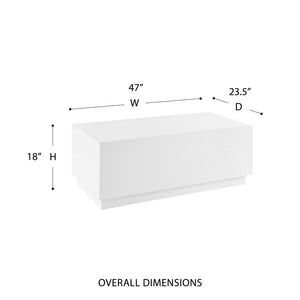 EuroStyle Tresero Lacquer Coffee Table with Hidden Push Drawer for Minimalist Living Rooms 90651-WHT