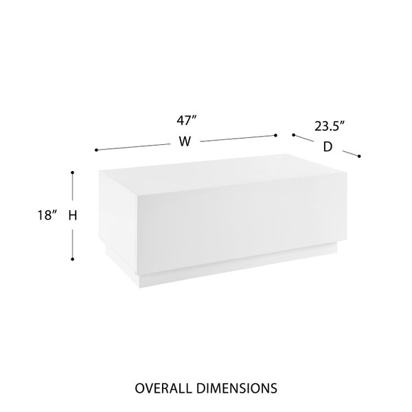 EuroStyle Tresero Lacquer Coffee Table with Hidden Push Drawer for Minimalist Living Rooms 90651-WHT