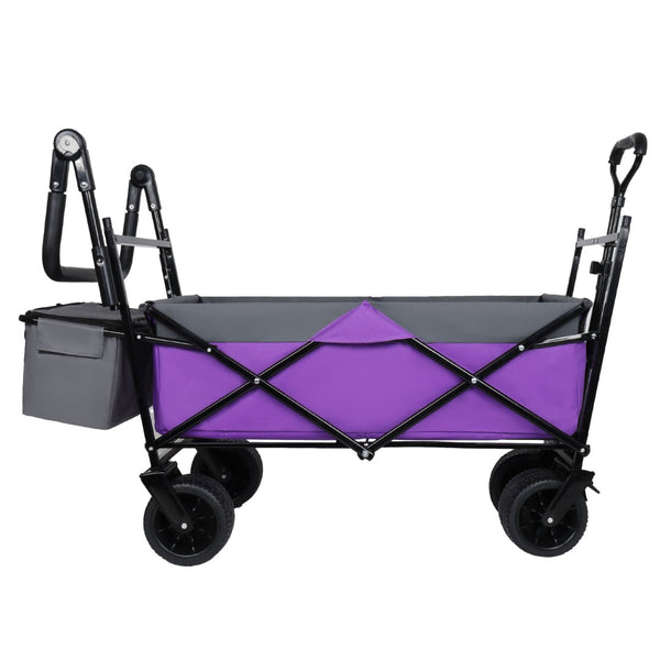 English Elm With Canopy and Steel Frame Collapsible Wagon All-terrain Heavy Duty Outdoor Cart Purple W2932P326775