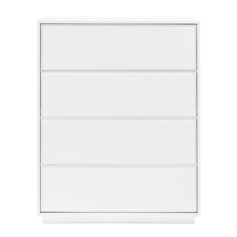 EuroStyle Tresero Four Drawer Lacquer Chest Sleek Push Open Storage for Modern Bedrooms 90652WHT-KIT