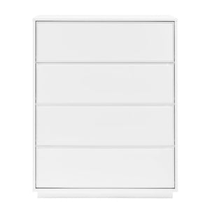 EuroStyle Tresero Four Drawer Lacquer Chest Sleek Push Open Storage for Modern Bedrooms 90652WHT-KIT