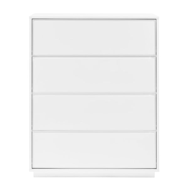 EuroStyle Tresero Four Drawer Lacquer Chest Sleek Push Open Storage for Modern Bedrooms 90652WHT-KIT