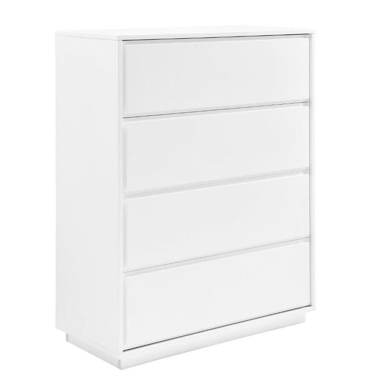 EuroStyle Tresero Four Drawer Lacquer Chest Sleek Push Open Storage for Modern Bedrooms 90652WHT-KIT