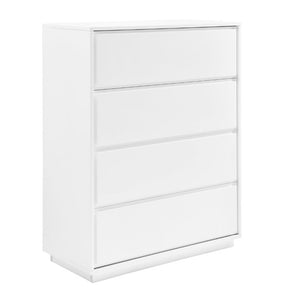 EuroStyle Tresero Four Drawer Lacquer Chest Sleek Push Open Storage for Modern Bedrooms 90652WHT-KIT