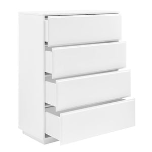 EuroStyle Tresero Four Drawer Lacquer Chest Sleek Push Open Storage for Modern Bedrooms 90652WHT-KIT