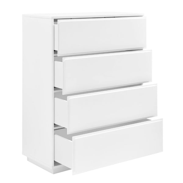 EuroStyle Tresero Four Drawer Lacquer Chest Sleek Push Open Storage for Modern Bedrooms 90652WHT-KIT
