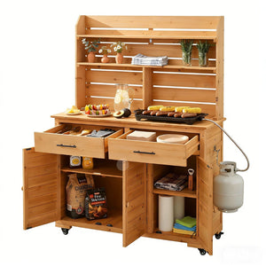 English Elm (assembly Video) Topmax Solid Fir Outdoor Potting Bench Grill Cart with Hutch Storage Natural Wood N717P404333A