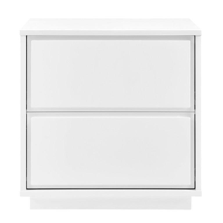 EuroStyle Tresero Lacquer Side Table with Push Open Drawers for Modern Minimalist Interiors High Gloss White 90655-WHT