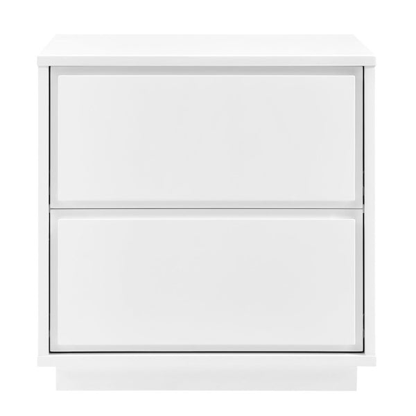 EuroStyle Tresero Lacquer Side Table with Push Open Drawers for Modern Minimalist Interiors High Gloss White 90655-WHT
