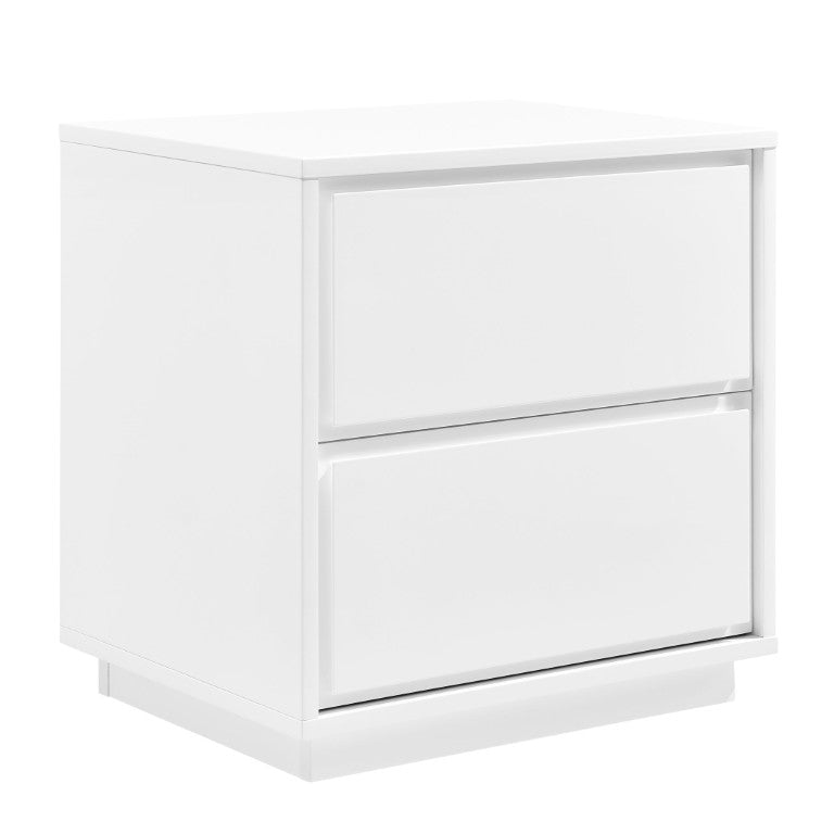EuroStyle Tresero Lacquer Side Table with Push Open Drawers for Modern Minimalist Interiors High Gloss White 90655-WHT