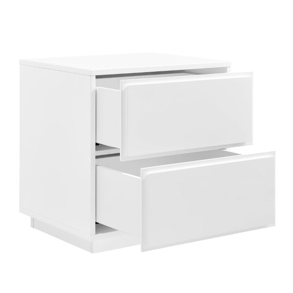 EuroStyle Tresero Lacquer Side Table with Push Open Drawers for Modern Minimalist Interiors High Gloss White 90655-WHT