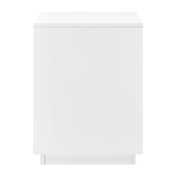EuroStyle Tresero Lacquer Side Table with Push Open Drawers for Modern Minimalist Interiors High Gloss White 90655-WHT