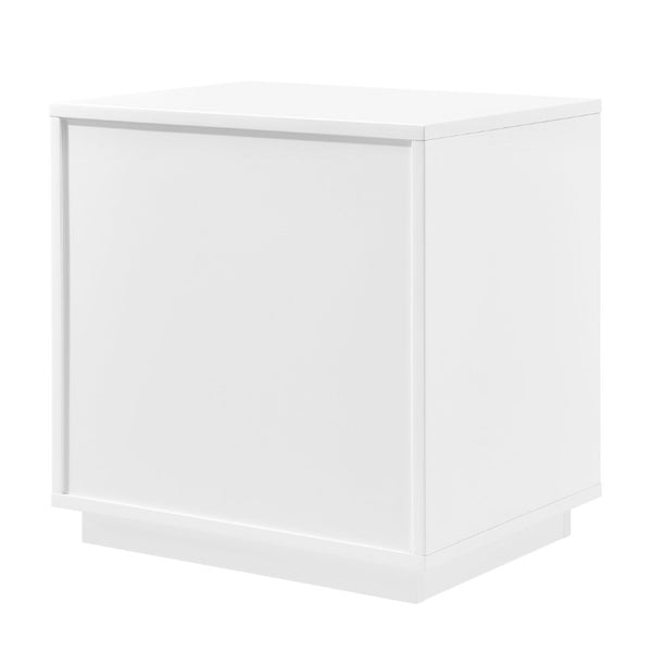 EuroStyle Tresero Lacquer Side Table with Push Open Drawers for Modern Minimalist Interiors High Gloss White 90655-WHT