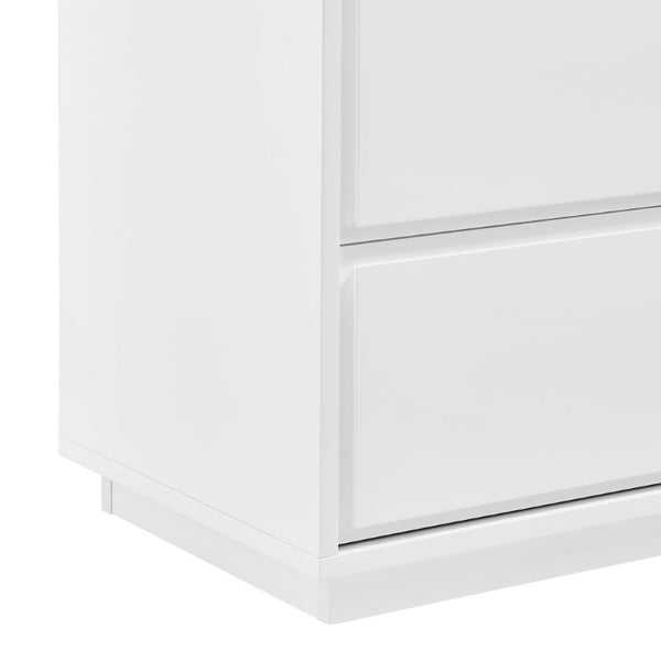 EuroStyle Tresero Lacquer Side Table with Push Open Drawers for Modern Minimalist Interiors High Gloss White 90655-WHT