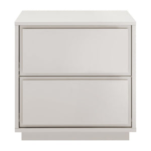 EuroStyle Tresero Lacquer Side Table with Push Open Drawers for Modern Minimalist Interiors High Gloss Warm Gray 90655-WMGRY