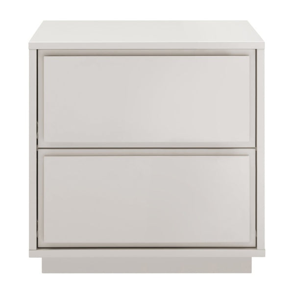 EuroStyle Tresero Lacquer Side Table with Push Open Drawers for Modern Minimalist Interiors High Gloss Warm Gray 90655-WMGRY