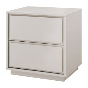EuroStyle Tresero Lacquer Side Table with Push Open Drawers for Modern Minimalist Interiors High Gloss Warm Gray 90655-WMGRY