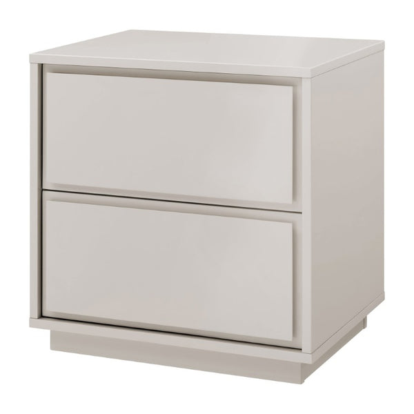 EuroStyle Tresero Lacquer Side Table with Push Open Drawers for Modern Minimalist Interiors High Gloss Warm Gray 90655-WMGRY