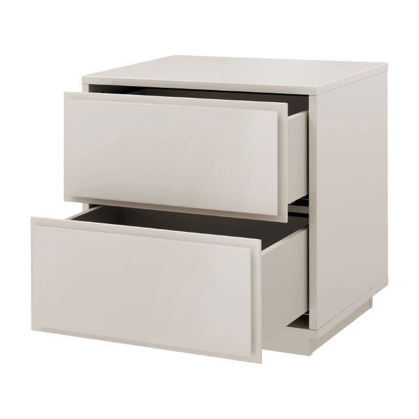 EuroStyle Tresero Lacquer Side Table with Push Open Drawers for Modern Minimalist Interiors High Gloss Warm Gray 90655-WMGRY