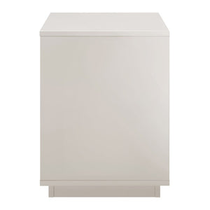 EuroStyle Tresero Lacquer Side Table with Push Open Drawers for Modern Minimalist Interiors High Gloss Warm Gray 90655-WMGRY
