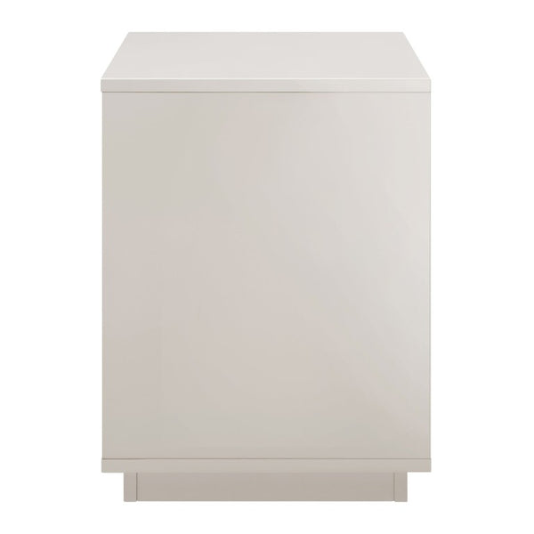 EuroStyle Tresero Lacquer Side Table with Push Open Drawers for Modern Minimalist Interiors High Gloss Warm Gray 90655-WMGRY