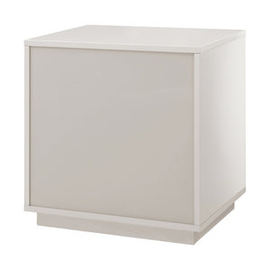 EuroStyle Tresero Lacquer Side Table with Push Open Drawers for Modern Minimalist Interiors High Gloss Warm Gray 90655-WMGRY