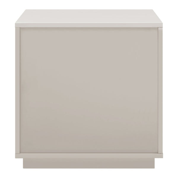 EuroStyle Tresero Lacquer Side Table with Push Open Drawers for Modern Minimalist Interiors High Gloss Warm Gray 90655-WMGRY