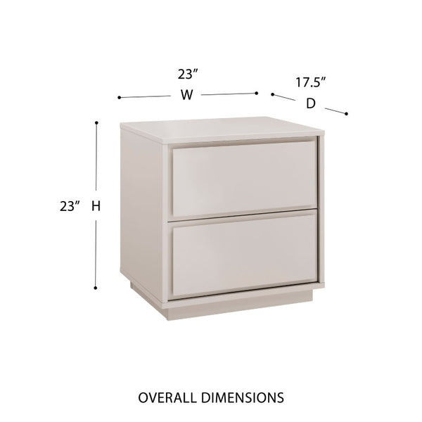 EuroStyle Tresero Lacquer Side Table with Push Open Drawers for Modern Minimalist Interiors High Gloss Warm Gray 90655-WMGRY