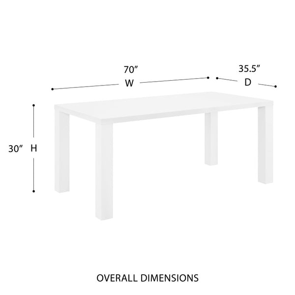 EuroStyle Tresero Rectangular Lacquer Dining Table Seats Six for Modern Minimalist Spaces 90656WHT-KIT