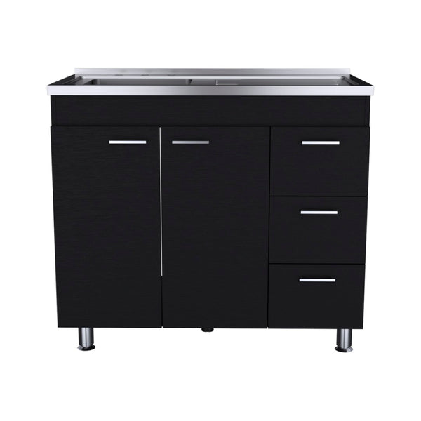 English Elm Utility Sink Cabinet with Enclosed Storage in Matte Black for Modern Kitchen Spaces B092S00269