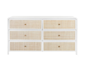 Sunpan Tierra Dresser - Coastal-Inspired Elegance with Rattan Detailing and Soft-Close Drawers for Style Small - 63W x 17.75D x 33.5H