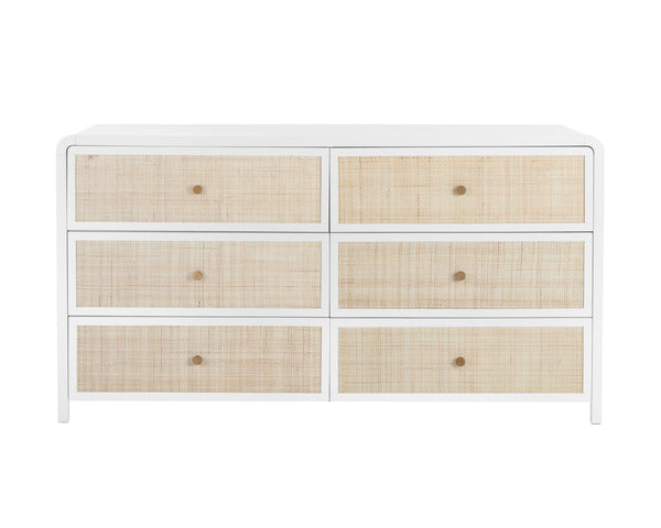 Sunpan Tierra Dresser - Coastal-Inspired Elegance with Rattan Detailing and Soft-Close Drawers for Style Small - 63W x 17.75D x 33.5H