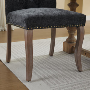 English Elm Upholstered Chenille Tufted Dining Chairs Set of 2 with Curved Wood Legs Club Style Black W1143P457781