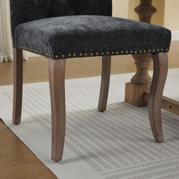 English Elm Upholstered Chenille Tufted Dining Chairs Set of 2 with Curved Wood Legs Club Style Black W1143P457781