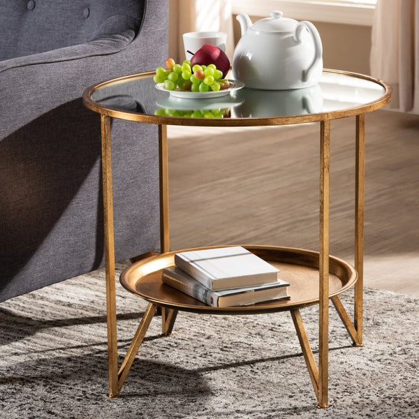 Baxton Studio Baxton Studio Tamsin Antique Gold Accent Table with Mirrored Top & Tray Shelf for Modern Spaces HE17T115-ET