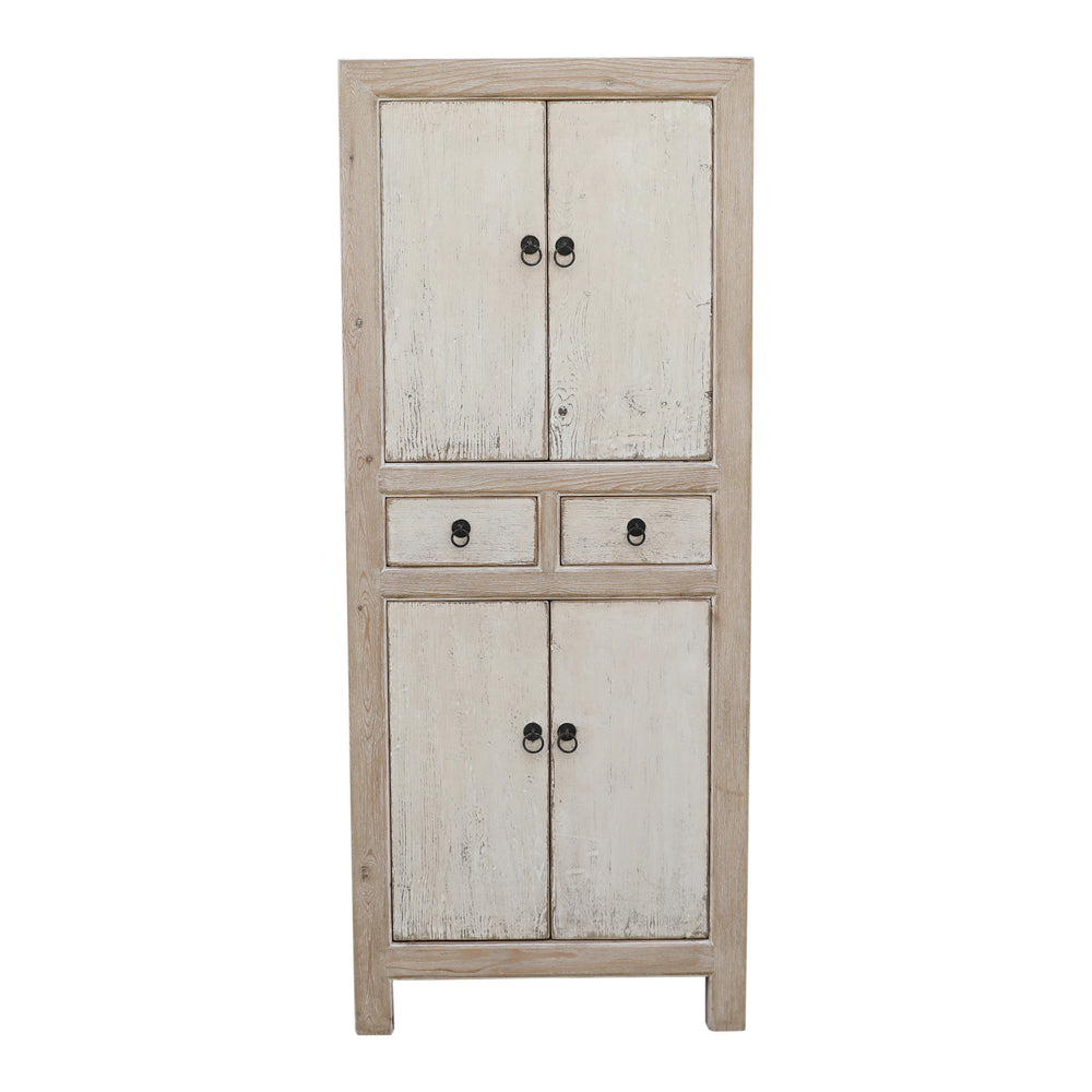 Lilys Narrow Cabinet 2 Draw 4 Dr Cabinet-Antique White Wash 27.5X16.5X67H 90670010