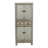 Narrow Cabinet 2 Draw 4 Dr Cabinet-Antique White Wash 27.5X16.5X67H