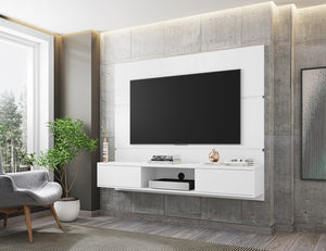 English Elm Vernon 63" TV Panel with Concealed Shelves, Cable Management, Mount Brackets & Flip Doors White B365P398354