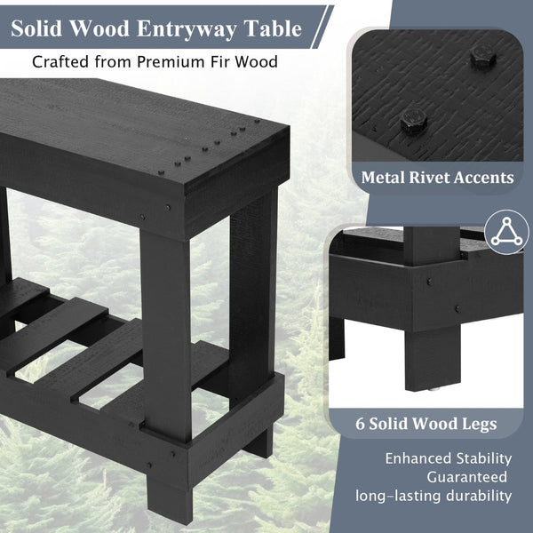 English Elm U_Style 62.9" Vintage Entryway Table - Solid Fir Wood With Rustic Design, 6 Legs & Ample Storage Space N711P289135B-GIGA