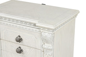English Elm Ornate Silver Molding Nightstand with Usb Charging Dovetail Drawers Bedroom Storage White B2741P431064