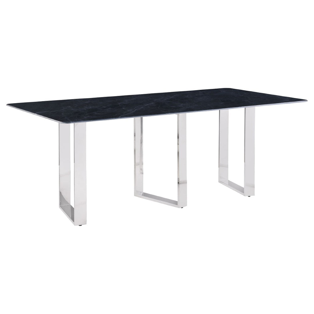 English Elm Forster Sintered Stone Rectangular Dining Table with Sculptural Steel Base Seats Eight B062S01482