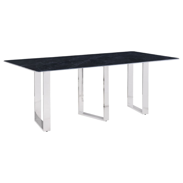 English Elm Forster Sintered Stone Rectangular Dining Table with Sculptural Steel Base Seats Eight B062S01482